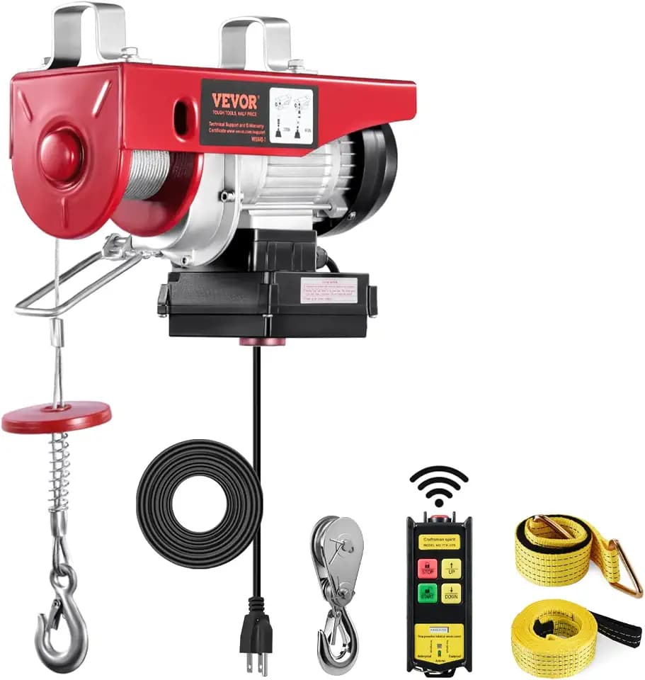 VEVOR Electric Hoist with Wireless Remote Control, 110v 440lbs Electric Hoist with Remote Control, 40ft/20ft Lifting Height Motor, for Garage Warehouse Factory