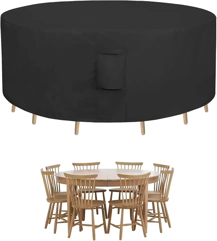 Easy-Going Round Patio Furniture Cover Waterproof Outdoor Dining Table and Chair Cover Anti-UV Outside Sectional Sofa Set Covers (96"DIA x 28"H, Black)