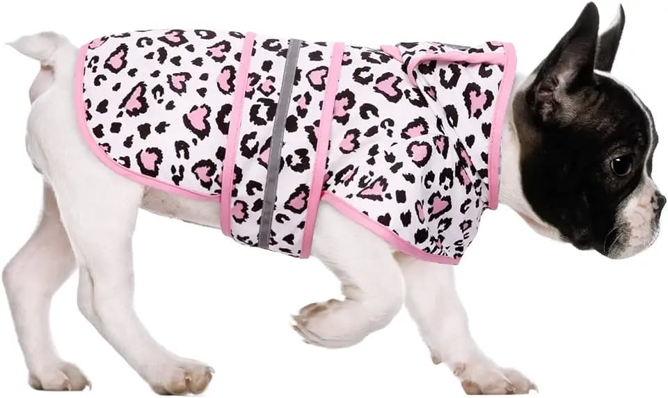 HDE Dog Raincoat with Hood & Leash Hole S-XL Dog Rain Jacket Lprd Hearts M