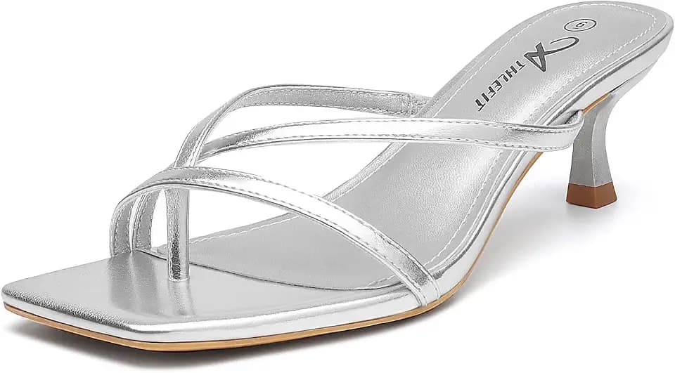 Athlefit Women's Strappy Kitten Heels Fashion Flip Flop Thong Low Heels