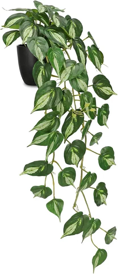 GnFlus Artificial Pothos Ivy Plant with Pot Artificial Light Green Leaves Featuring for Home Shelf Decor Indoor Silk Artificial Plant Large