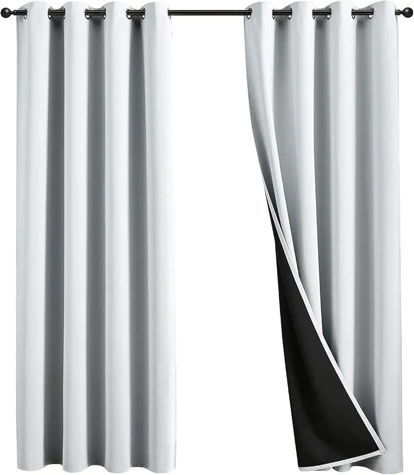 100% Blackout Curtains 106 inch Length 2 Panels 62x106 Ash White