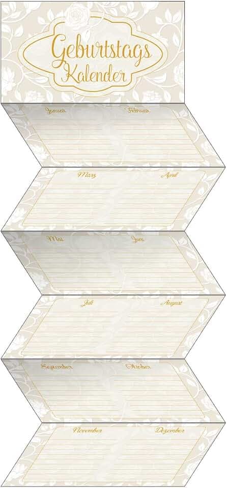 Geburtstags-Leporello Vintage: Immerwährender Wandkalender. Format 18 x 70 cm.