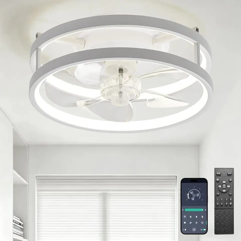 13" Small Low Profile Ceiling Fan with Light, Remote White