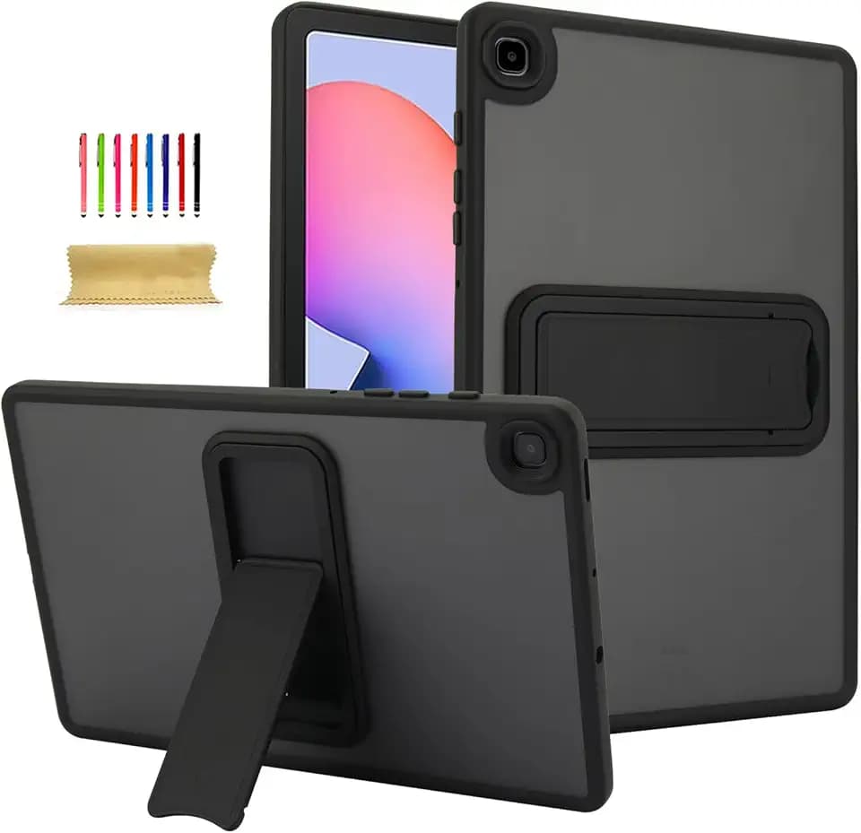 Dteck for Samsung Galaxy Tab S6 Lite 10.4" (SM-P620/P613/P610) Tablet Case 2024/2022/2020 with Transparent Back and Kickstand, Slim Fit Lightweight Shock-Absorbing Protective Clear Back Cover, Black