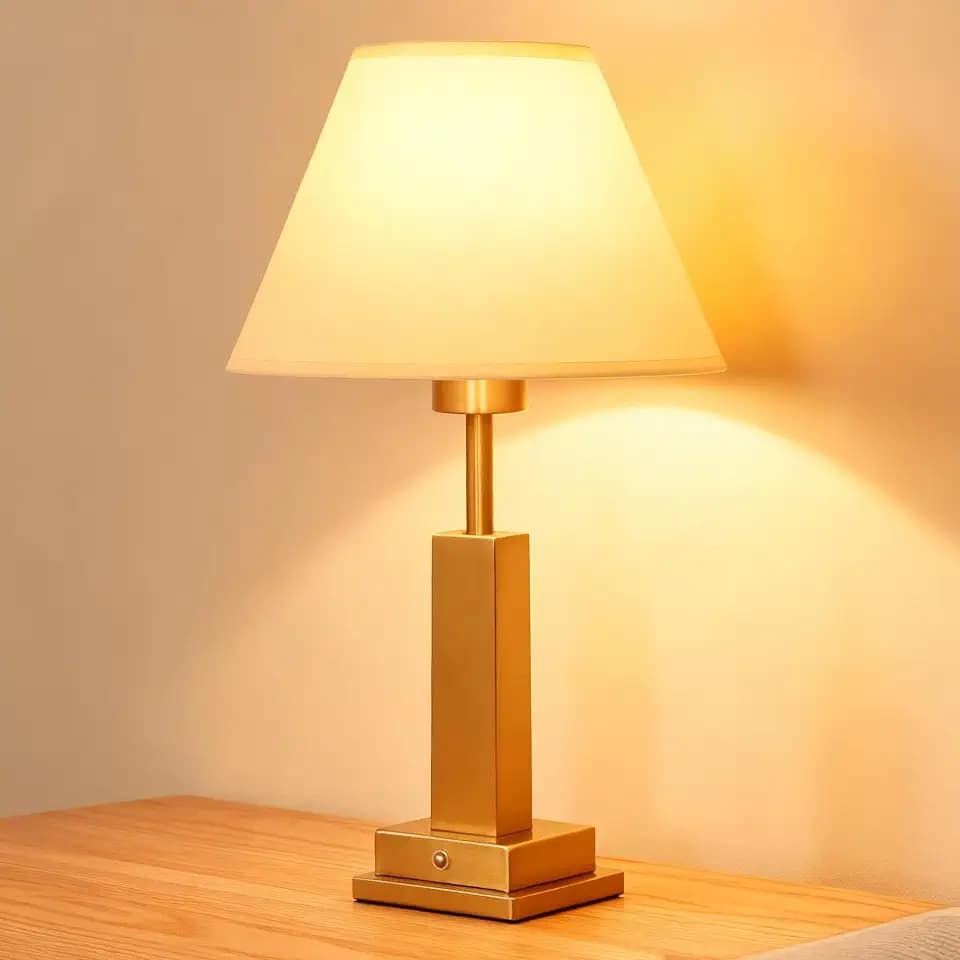 Mr.White Rechargeable Cordless Table Lamp with Adjustable Fabric Shade, 5200mAh Battery Operated Portable Table Light with E26 LED Bulb, for Patio Restaurant Bedside Living Room (Gold+White Shade)