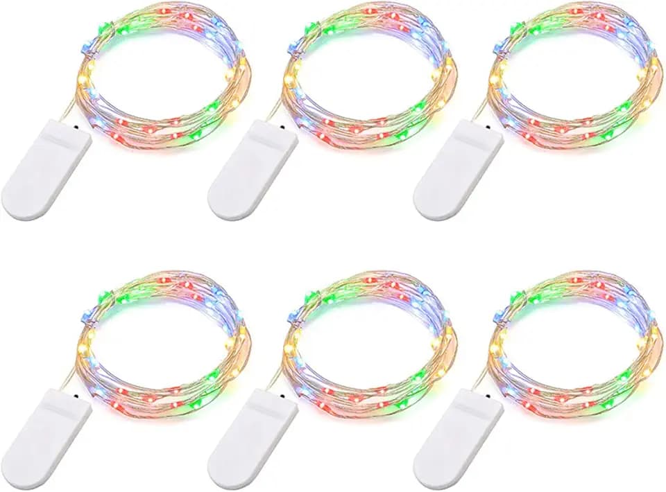 BXROIU 6 x 20 LED Micro Lichterkette Batterie 2 m mit CR2032 Mehrfarbig