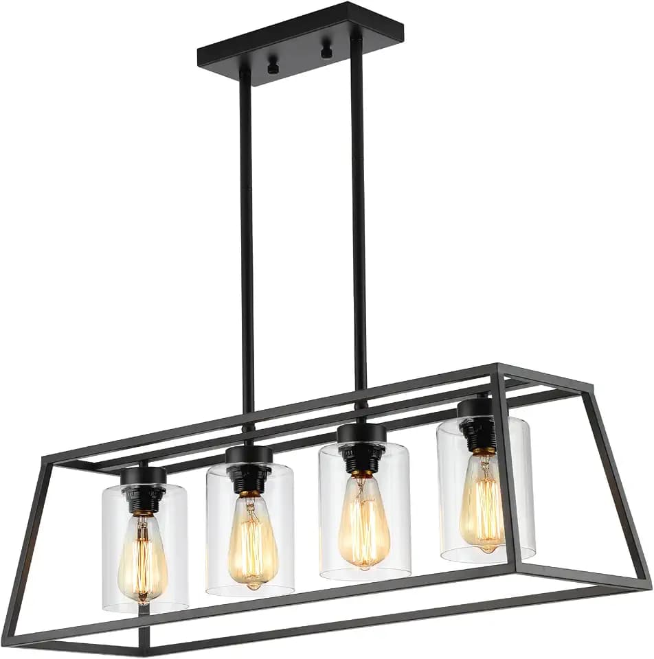 4-Light Black Farmhouse Chandelier for Dining Room Light Fixture
