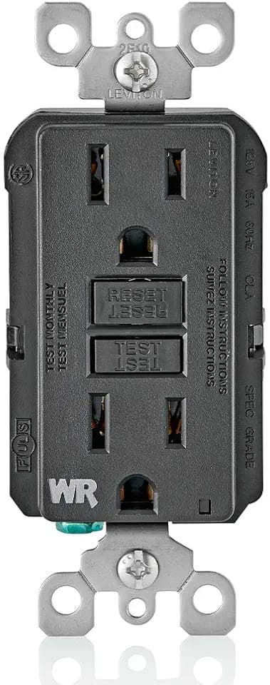 Leviton Slim GFCI Weather-Resistant Outlet, 15 Amp, GFWR1-E, Black