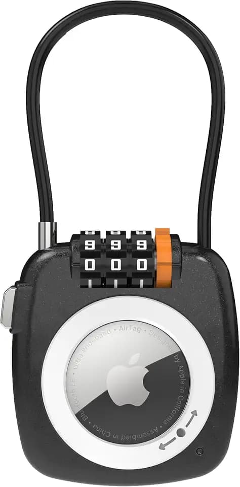 AirTag Holder with Combination Lock, Compatible with Apple Air Tag Holder, AirTag Lock for Luggage, Backpack, Suitcase, Travel Safe, Metal GPS Tracker Case, Anti-Theft Secure Cable