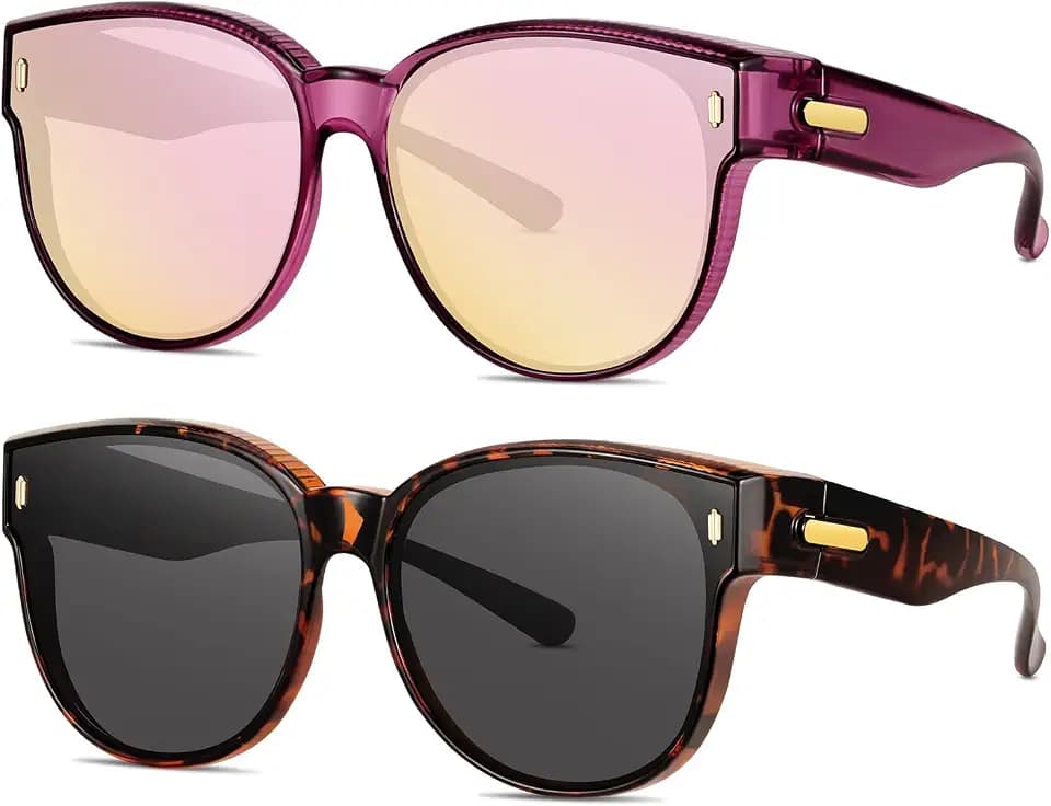 Polarized Fit Over Glasses Sunglasses for Women UV400 Stylish Oversized Cover Round Cat Eye Shades for go out Driving