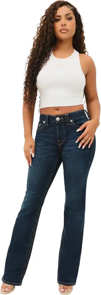 True Religion Women's Becca Crystal Flap Mid Rise Bootcut Jean