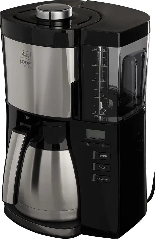 Melitta Look Therm Timer – Filterkaffeemaschine mit Thermkanne, entnehmbarem Wassertank und Timer-Funktion, für bis zu 10 Tassen Kaffee, in Schwarz/Edelstahl