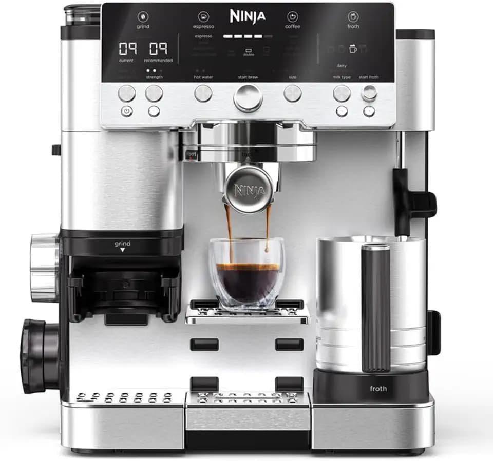 Ninja Luxe Premier 3-in-1-Kaffeemaschine mit Mahlwerk & Aufschäumer, Silber
