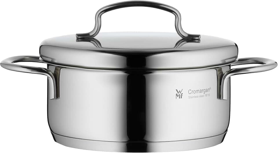 WMF Mini Topf klein 12cm, Metalldeckel, kleiner Kochtopf, Bratentopf Induktion 0,7l, kleiner Topf, Cromargan Edelstahl poliert, stapelbar, für kleine Portionen, Singlehaushalte