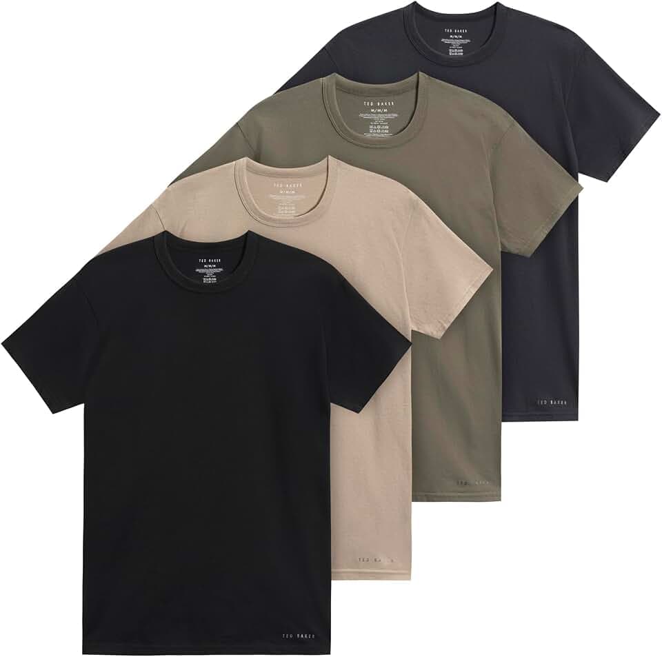 Ted Baker Men's 4-Pack Cotton Crewneck T-Shirt, Ultra Soft & Tag-Free