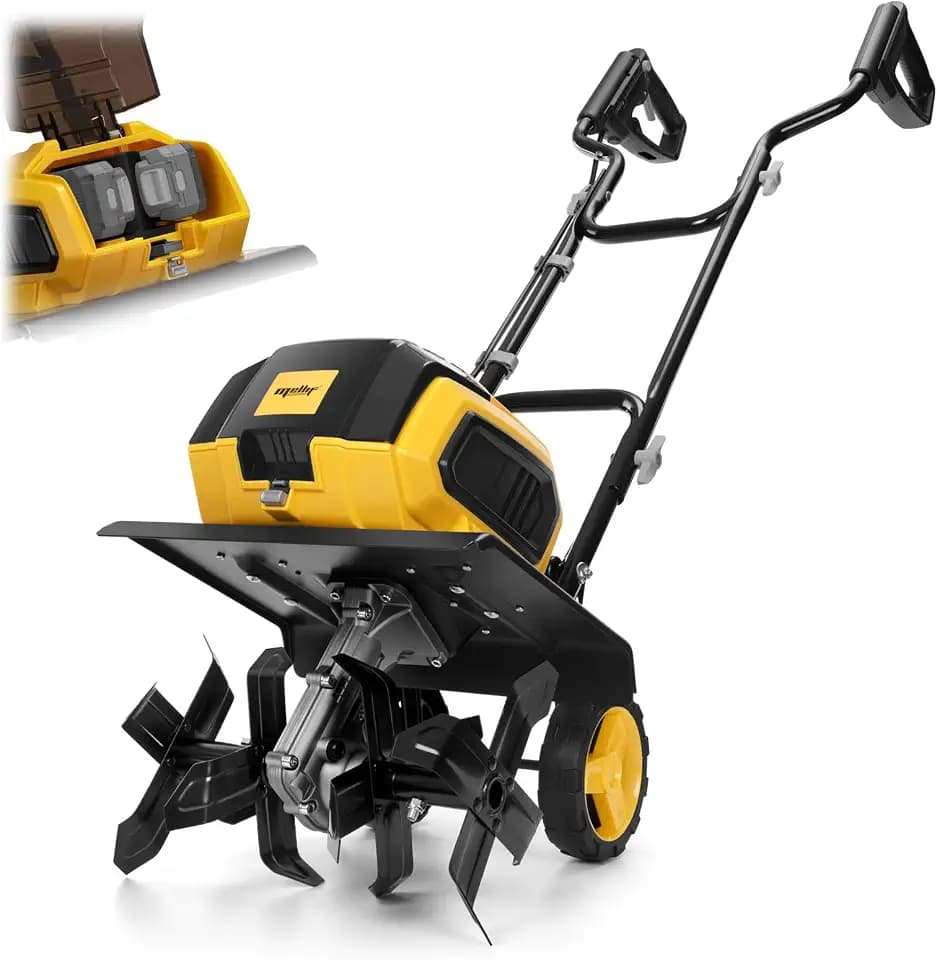 40v Cordless Brushless Tiller Cultivator Compatible with Dewalt 20v Battery(Tool Bare), 14.2in Electric Garden Rototiller, 8.7in Depth, Foldable, Adjustable Wheels for Lawn, Soil Prep,Grass Reseeding