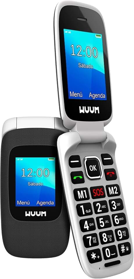 WUUM CLAP – Klapp-Handy mit Zwei Displays | Große Tasten und Ziffern | 2 Direktspeicher und SOS-Taste | Bluetooth | Großer 800mAh Akku | USB-C | Schwarz