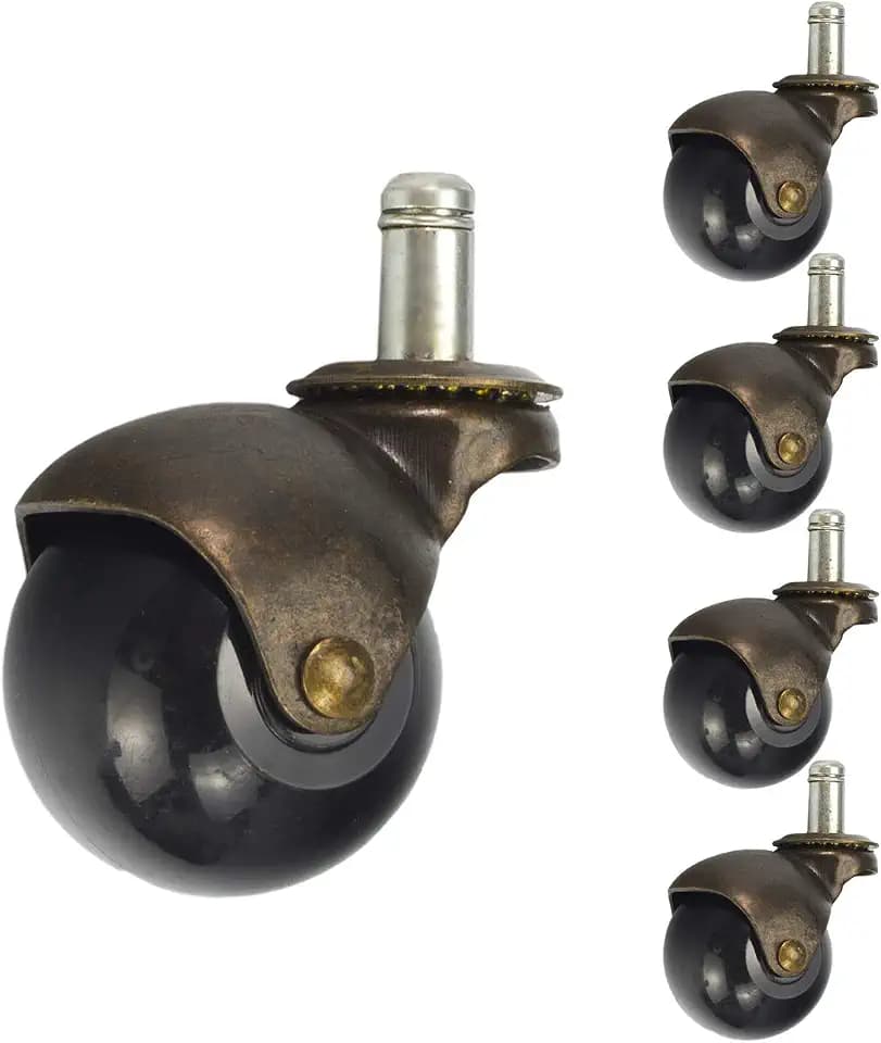 Set mit 5 Vintage-Bronze-Kugelrollen, 5 cm (2 Zoll), Bürostuhl, Radrollen, Ersatz, antiker Retro-Stil, goldfarben, kupferfarben (5 Stück ohne Bremse)