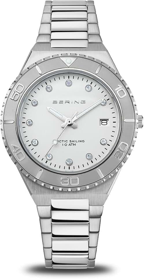 Bering Damen Quarz Uhr | Armbanduhr 36 mm Edelstahlgehäuse und Zifferblatt | Edelstahlband mit Edelstahlelementen | 10 ATM | 18936