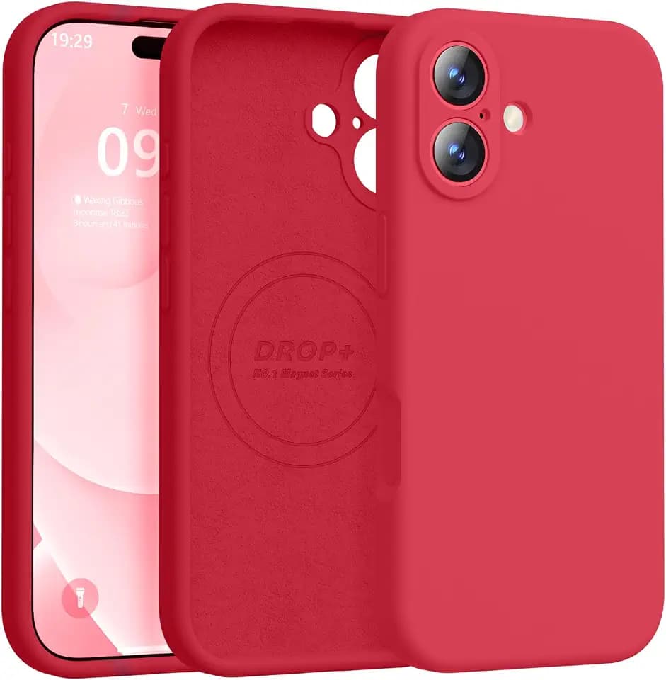 Magnetic for iPhone 17 Case [Compatible with Magsafe] [Premium Silicone Satin-Smooth Touch] Slim Shockproof Anti-Scratch Microfiber Lining Case, 6.3 inch, Red