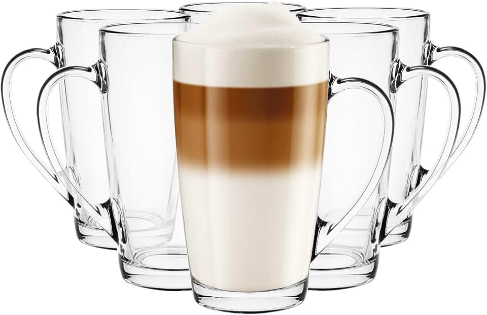 Glasmark Krosno Latte Macchiato Gläser Cappuccino 6er Set Teegläser- Mit Henkel Dessertgläser Wassergläser Kaffeegläser Glühweingläser Eiskaffee- Glühweintassen Groggläser 6x 400 ml