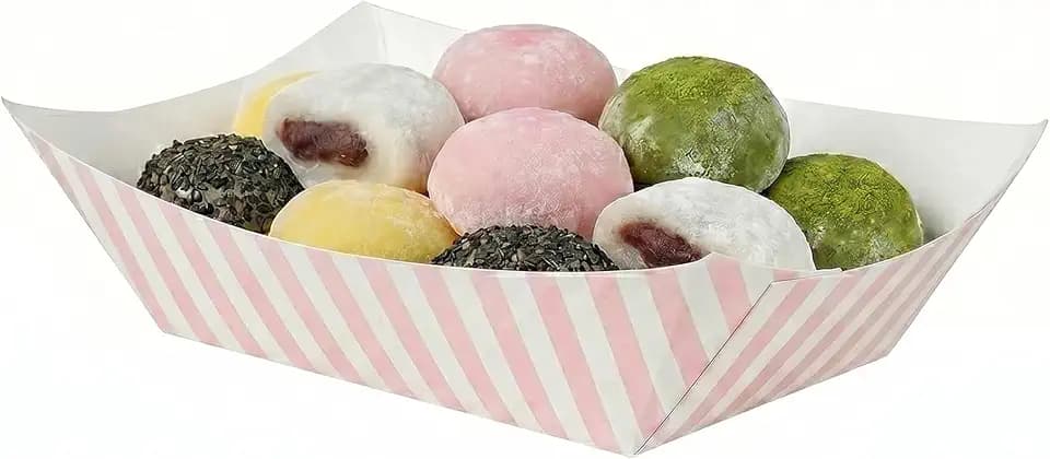 Restaurantware-Bio Tek 1 Pound Food Trays, 50 Disposable Paper Food Trays - Heavy-Duty, Greaseproof, Striped Paper Food Boats, For Snacks, Appetizers, Or Treats, Use At Parties Or Carnivals