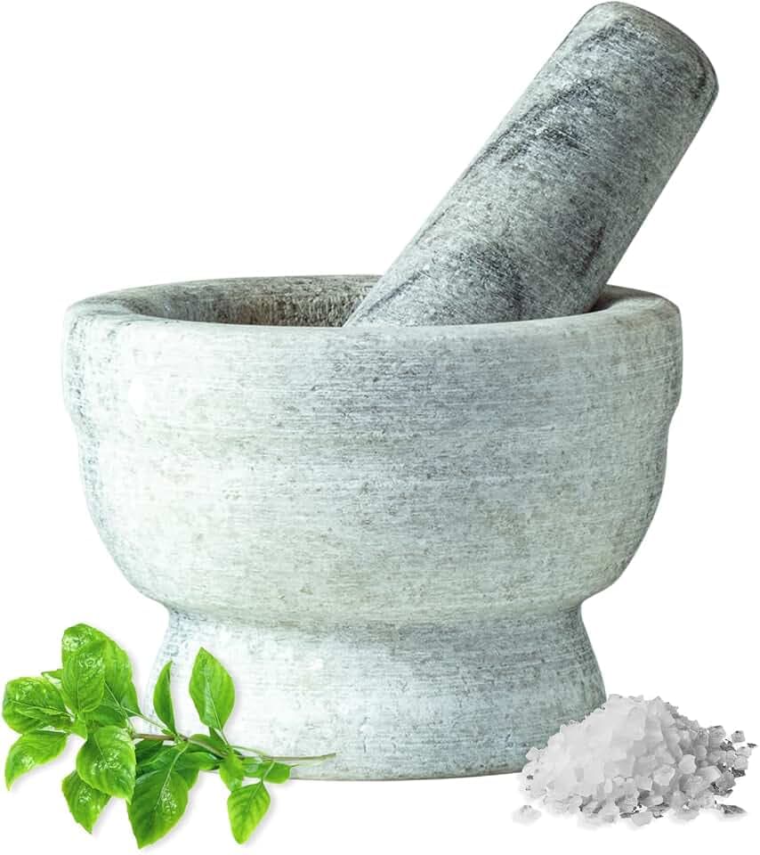 JADE TEMPLE Marmor Mörser mit Stössel, D: 9,5 cm, H: 7 cm - 1 Set, Grau
