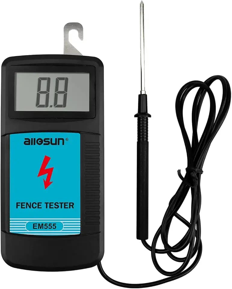 ALLOSUN Electric Fence Tester Fault Finder Digital Electric Fence Voltage Tester Max 9.9kv, Blue (EM555)