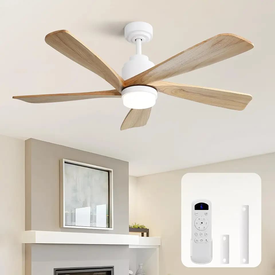 Sofucor 52 Inch Rustic Wood Ceiling Fan with Lights and Remote, 5 Blades