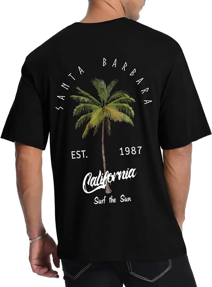 Aiyino Mens Santa Barbara Palm Tree Tee California Surf Casual T-Shirt