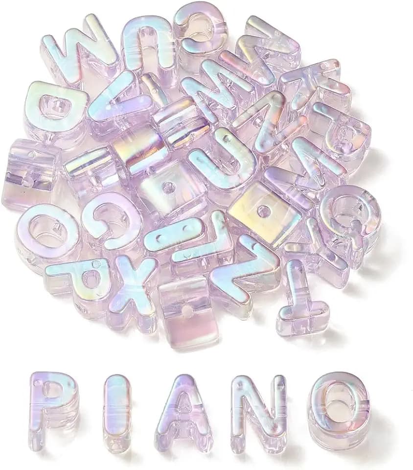 DanLingJewelry 90 Stk. Zufällige Lila Große Acryl Buchstabenperlen UV Beschichtet Iridescent A-Z Alphabet Perlen für DIY Schmuckherstellung Armbänder Schlüsselanhänger