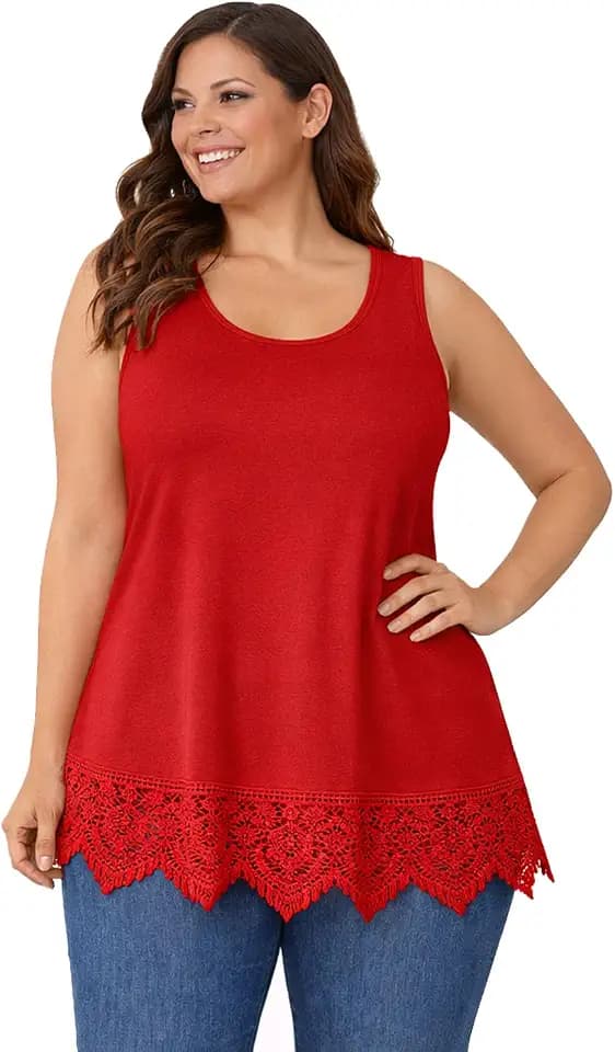 Epic MMA Gear Women's Sleeveless Flowy Tunic Top - Long Length Lace Hem, Loose Fit Tank for Leggings