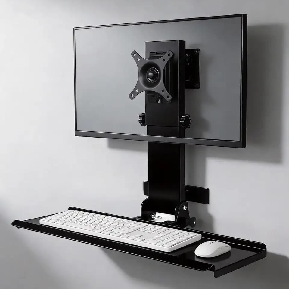 All-in-One Monitor Wall Mount with Keyboard Tray Set for Mac mini/Small PCs | Monitor and Keyboard Wall Mount Fits 17"-32" Screens VESA 75/100 | Foldable 26" Platform with Integrated Mouse Space