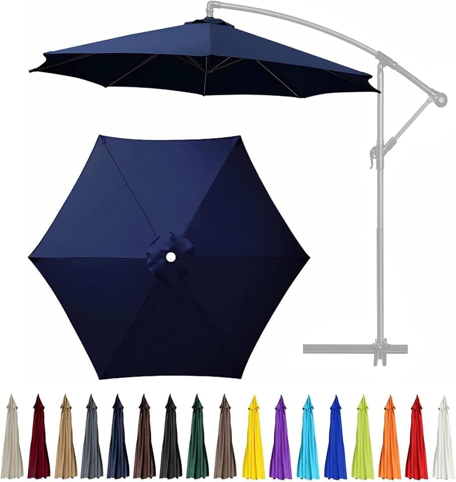 9Ft 6 Ribs Patio Umbrella Replacement Canopy (Canopy only), Canopy Replacement UV Protection Waterproof Outdoor Table Market Yard Umbrella Top Outdoor Umbrella Canopy,Navy Blue,9FT