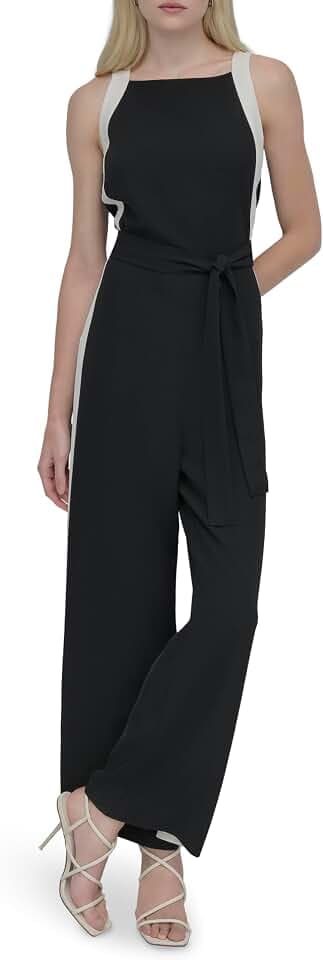 DKNY Women's Sleeveless Square Neck Straight Leg Ankle Jumpsuit