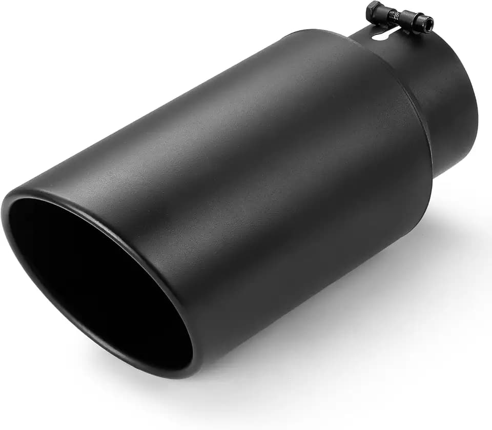 Exhaust Tip 5" Inlet 7" Outlet 15" Long, High Performance Stainless Steel, Peel-Resistant Black Powder Coated, Rolled Angle Cut, Bolt-On Diesel Tail Pipe, Universal for Car Truck