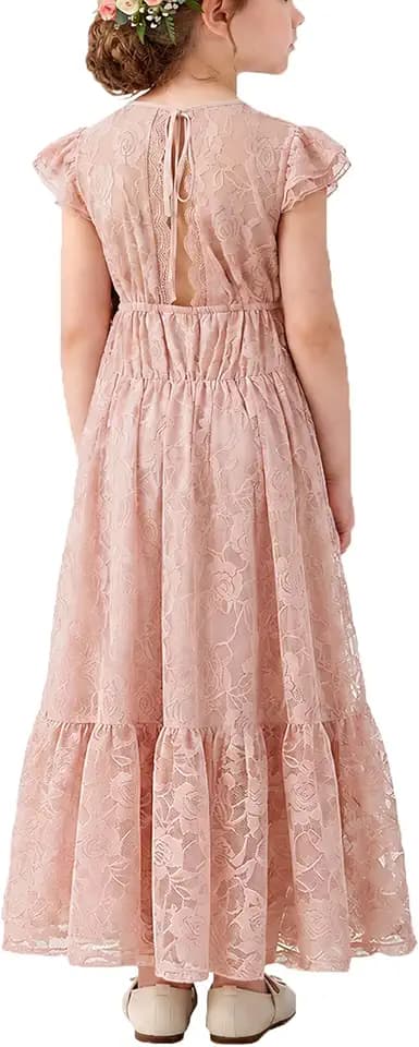 ALLOVIN Kleinkinder & Mädchen Oster Langarm Spitzen Blumenmädchen Kleid für Hochzeit Taufe Erstkommunion Maxi Boho A-Linie 3-12 Jahre