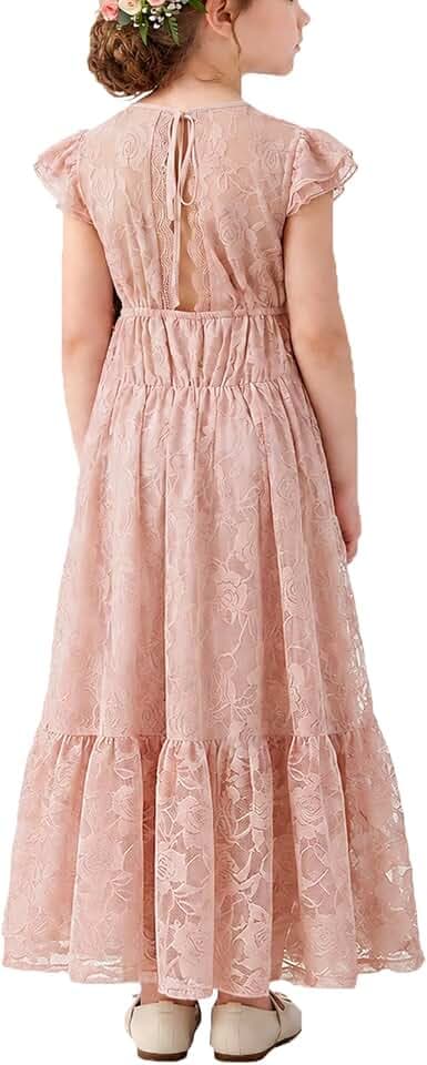 ALLOVIN Kleinkinder & Mädchen Oster Langarm Spitzen Blumenmädchen Kleid für Hochzeit Taufe Erstkommunion Maxi Boho A-Linie 3-12 Jahre