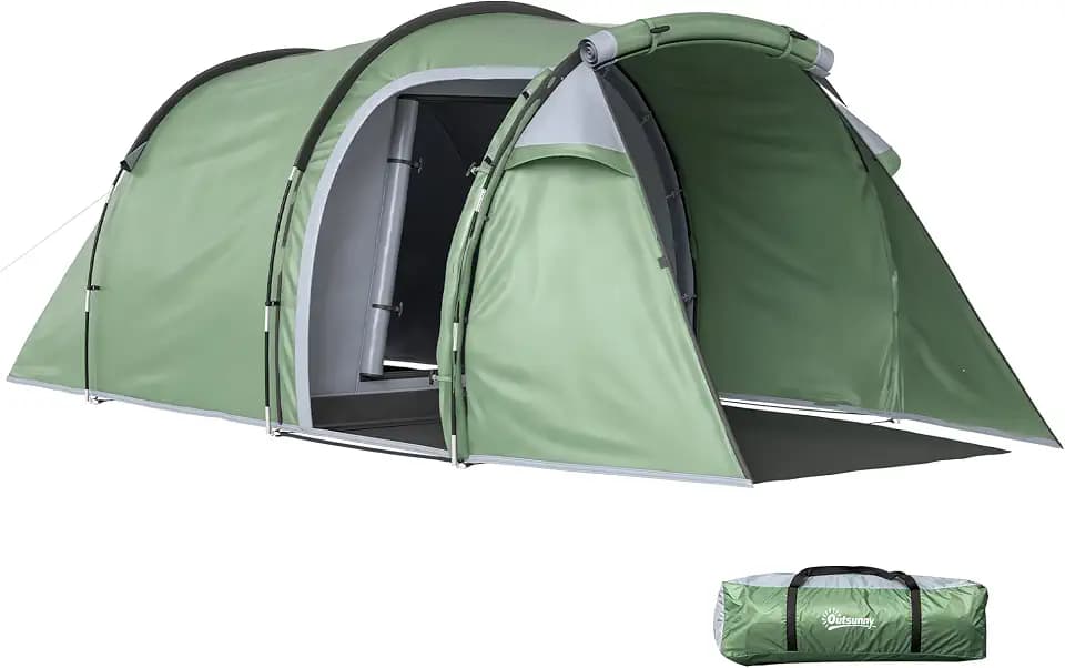 Outsunny Campingzelt für die Familie, SAS für Eingang und Wohnzimmer, 2-3 Personen, Tunnelzelt, wasserdicht, leicht, belüftet, einfach zu montieren, 3 Fenstertüren, 4,26 x 2,06 x 1,54 m, Glasfaser