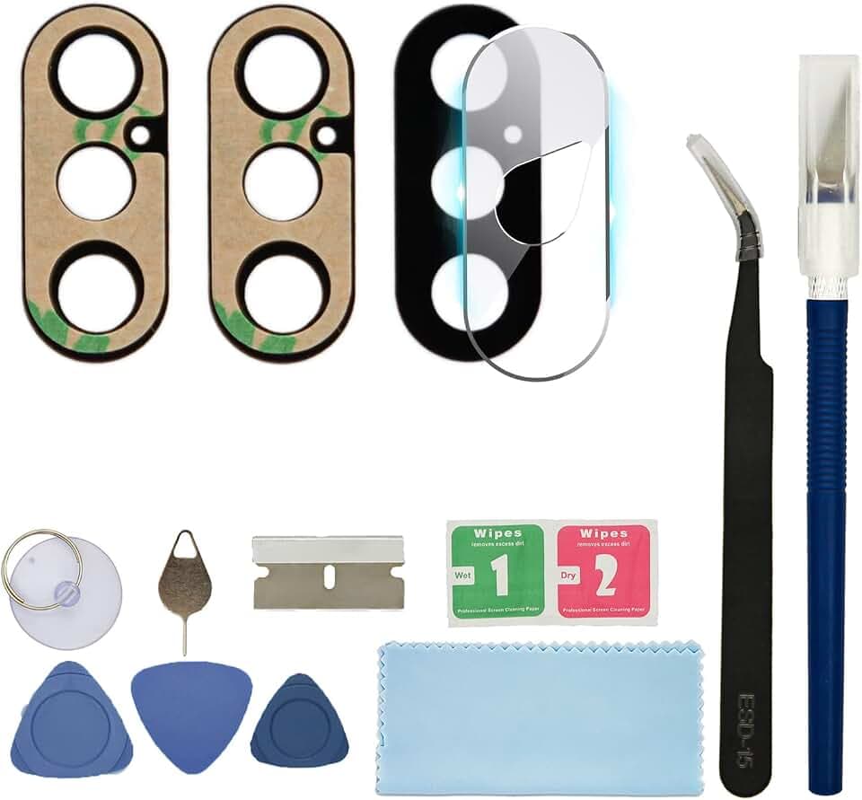 Back Rear Glass Camera Lens Replacement with Tool Kit & Camera Cover for iPhone X 5.8inch