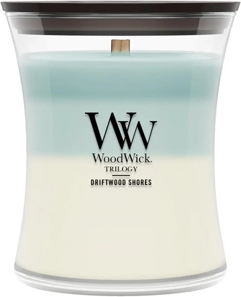 WoodWick Driftwood Shores Tri-Scented Candle, Crackling Wick, 9.7oz