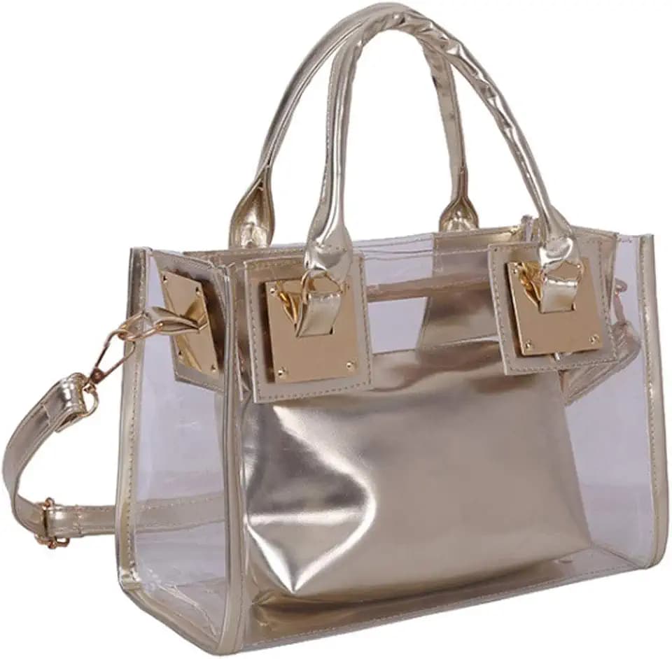 2Pcs Clear Handbag Purse PVC Tote Shoulder Top-handle Bag Women Small Transparent Satchel