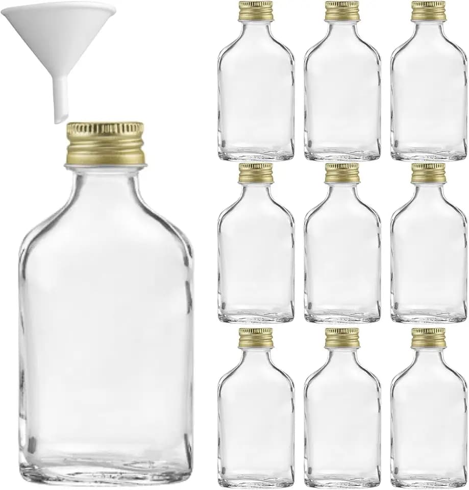 mikken 10 x Flachmann 20ml kleine Glasflaschen Geschenkflaschen Likörflaschen zum befüllen inkl. Trichter