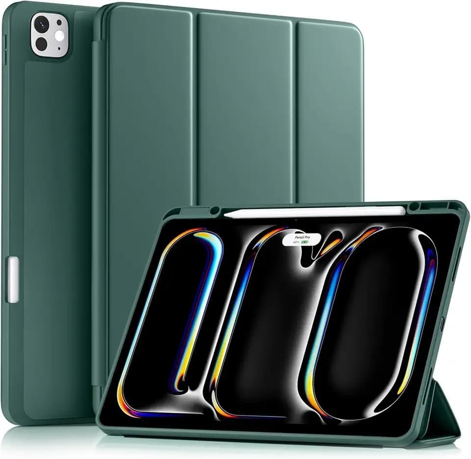 Akkerds Compatible with iPad Pro 13 Inch Case (M5/M4) 2025/2024, for iPad 13 Pro Case with Pencil Holder, Slim Trifold Stand Protective Cover with Soft TPU Back, Auto Wake/Sleep, PineGreen