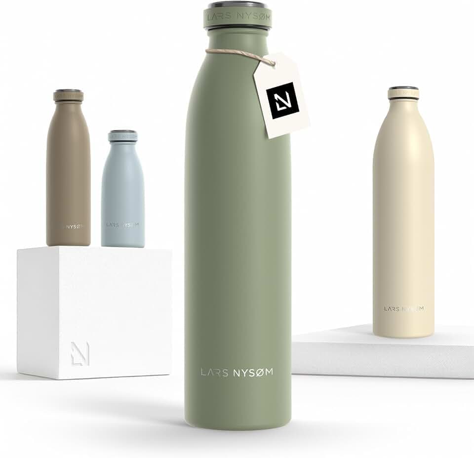 LARS NYSØM Trinkflasche 750ml - Trinkflasche Edelstahl - Thermosflasche | Hält 12h warm und 24h kalt - Auslaufsichere Wasserflasche - Kohlensäure geeignet - Doppelwandig - Für Sport, Outdoor und Büro