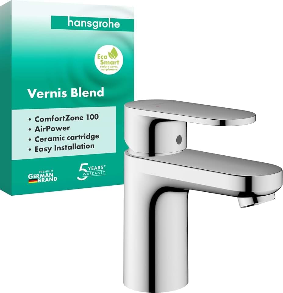 hansgrohe Vernis Blend - Waschtischarmatur ohne Ablauf, Wasserhahn Bad mit Auslauf Höhe 110 mm, Mischbatterie Waschbecken wassersparend (EcoSmart), Chrom