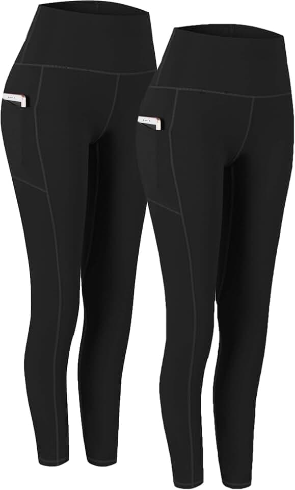 Fengbay 2 Pack High Waist Yoga Pants with Pockets Workout Leggings Women