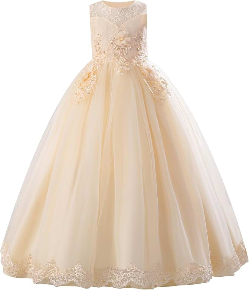 ABEHIK Maxi-Ballkleid für Mädchen, besticktes Abendkleid, Kleider für Urlaub, Party, Prinzessin, Farbverlauf, Tüllkleid für Kinder von 3–13 Jahren