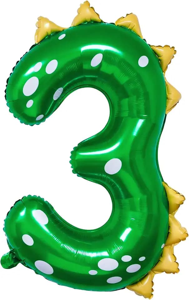 Dinosaur Birthday Decorations, 36'' Green Dinosaur Number 3 Balloon for 3rd Birthday Party Supplies (3)